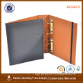Three fold leather file folder with metal D ring binder and elastic band